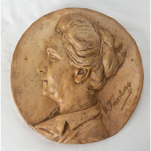 Terracotta woman figure medallion, wall plaque Signed by Bernanowitch Hirsch Feinberg, Russian artist with an...