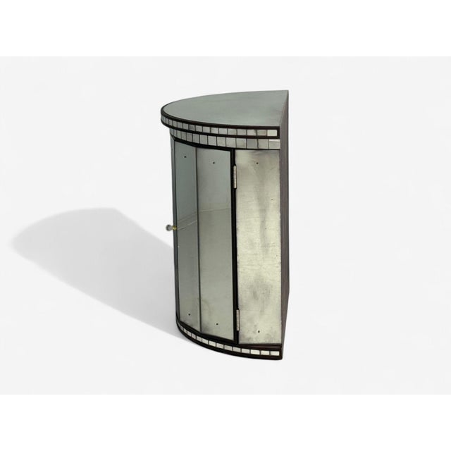 Hollywood Regency Style, Distressed Glass, Mirrored Demilune Cabinet For Sale - Image 11 of 12