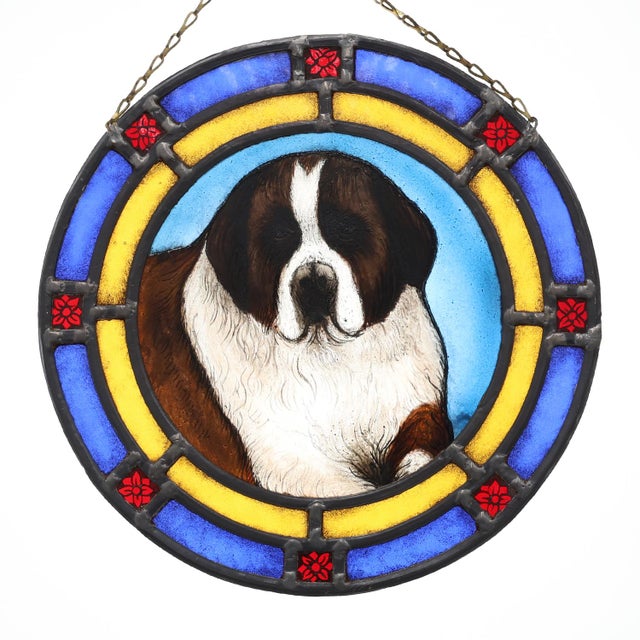 Art Deco Stained Glass Roundel with Saint bernard Dog, Belgium, 1890s For Sale - Image 11 of 11