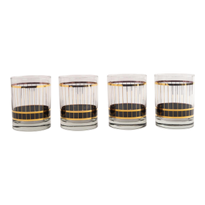 Vintage Gold Striped Whiskey Glasses - Set of 4