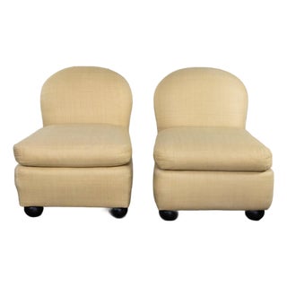 Late 20th Century Modern Round Back Slipper Chairs by Hickory Kay Lyn Tan Upholstery a Pair For Sale