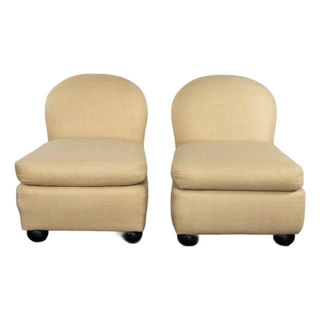 Late 20th Century Modern Round Back Slipper Chairs by Hickory Kay Lyn Tan Upholstery a Pair For Sale