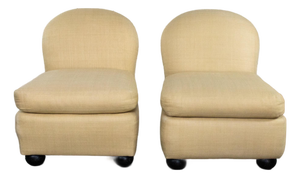 Late 20th Century Modern Round Back Slipper Chairs by Hickory Kay Lyn Tan Upholstery a Pair