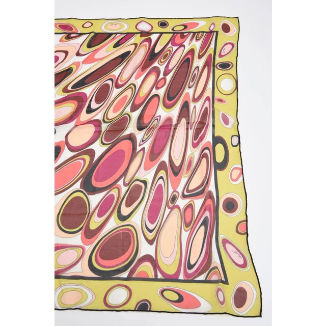 Textile Vintage Emilio Pucci Oblong Silk Scarf Magenta, Pink, Chartreuse, Brown, Black, Coral, 1970's For Sale - Image 7 of 9