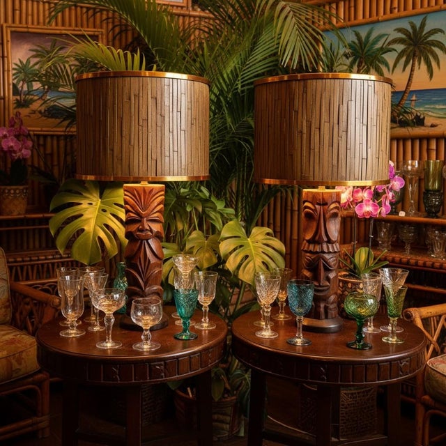Vintage Mid Century Modern Split Bamboo Lamp Shades Pair-Brass-Tiki-Organic Modern-Tropical - a Pair For Sale - Image 10 of 11