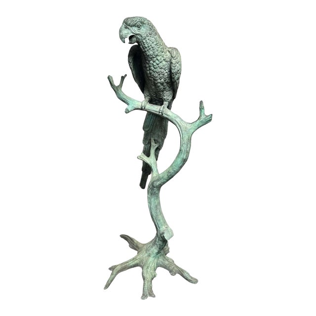 Vintage Parrot Bronze Sculpture with Green Patina For Sale