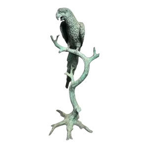 Vintage Parrot Bronze Sculpture with Green Patina