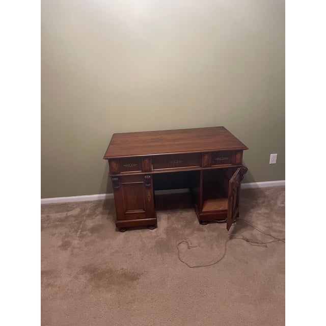 Late 19th Century Antique Neoclassical Style Solid Wood Double-Pedestal Executive Desk For Sale - Image 5 of 17