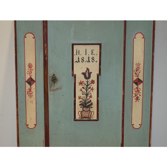 German Aqua Blue Hand Painted Marriage Wardrobe, 1818 For Sale - Image 4 of 18