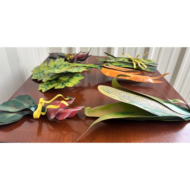 Signed Young ’92 Layered Metal Garden Vegetable Wall Sculptures – Set of 5 Hand-Painted Folk Art Pieces For Sale - Image 10 of 12