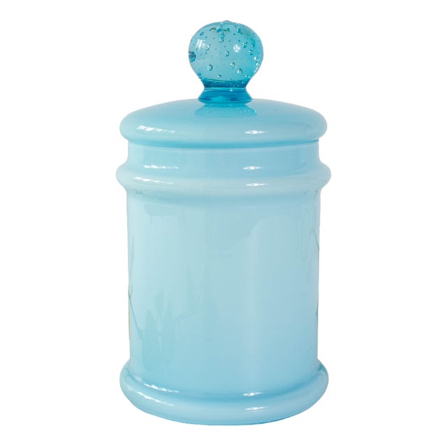 Portuguese Light Blue Opaline Jar, 1960s For Sale