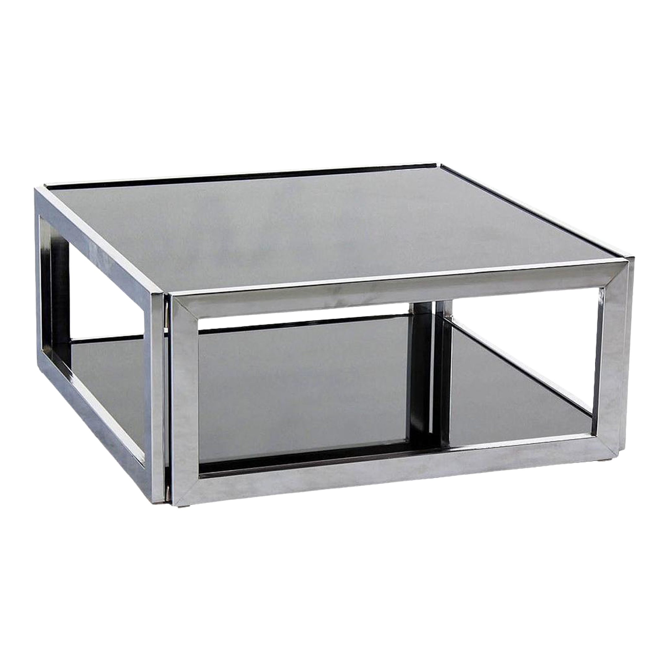 Sharp Square 2 Tier Modern Chrome Base Smoked Glass Coffee