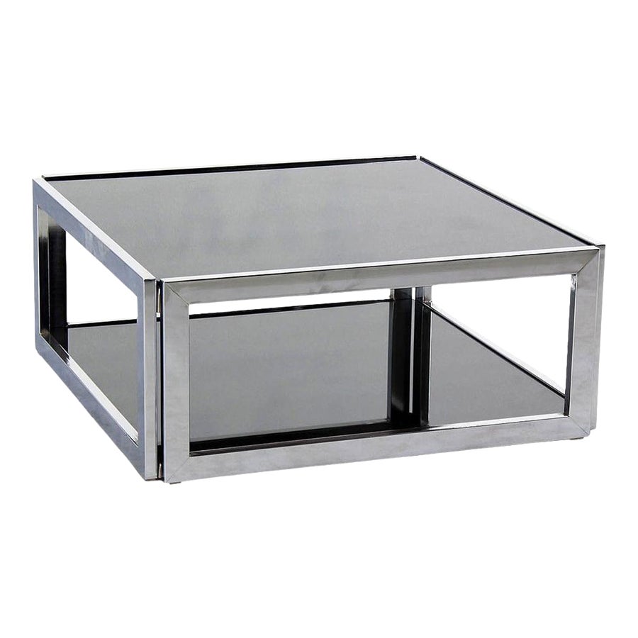 Sharp Square 2 Tier Modern Chrome Base Smoked Glass Coffee