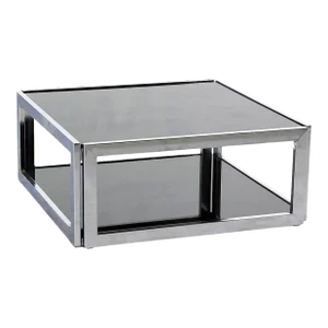 Sharp Square 2 Tier Modern Chrome Base Smoked Glass Coffee Table with Shelf MINT
