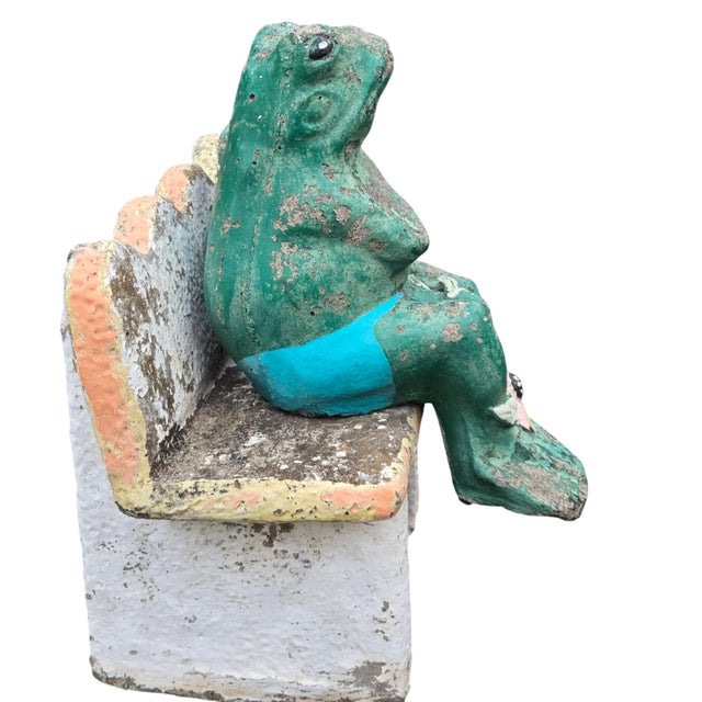 Anthropomorphic Frogs Bench Cement Sculpture Vintage Yard Art Statue Concrete For Sale - Image 10 of 18