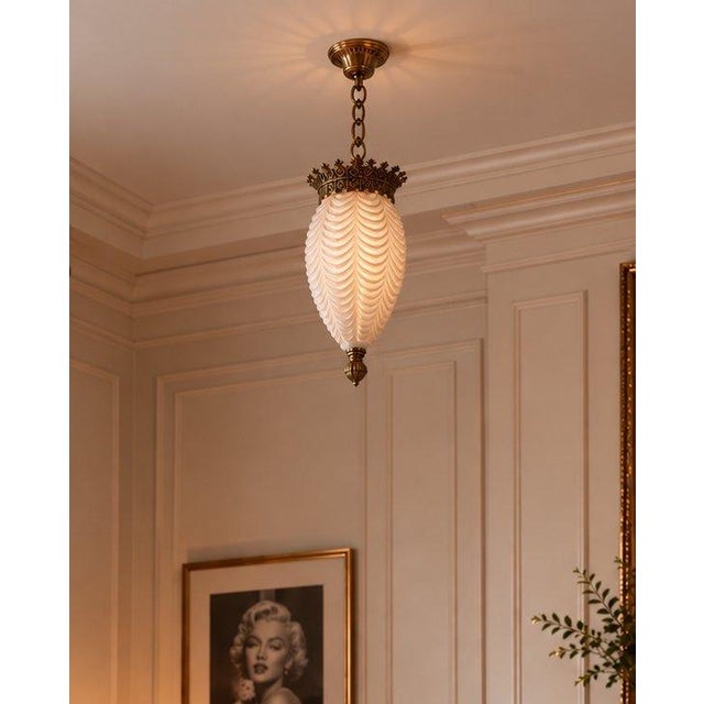 Late 20th Century Vintage Hollywood Glam Style White Glass Pinecone Pendant Draped Lighting For Sale - Image 5 of 5