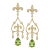 Fleur De Lis Chandelier Earrings Studs With Peridot in Silver, Gold, A Pair For Sale