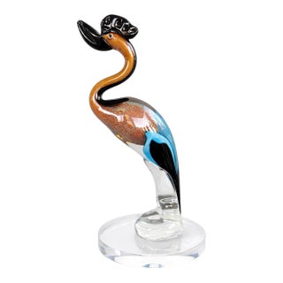 Vintage Murano Sommerso & Aventurine Art Glass Bird Sculpture, Italy, C. 1970s For Sale