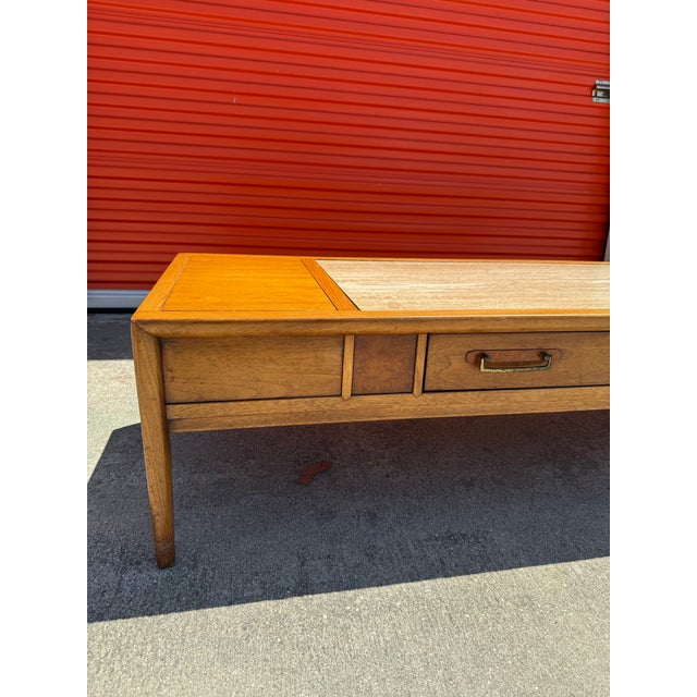 Mid-Century Modern Vintage Drexel Walnut & Travertine Coffee Table For Sale - Image 3 of 12