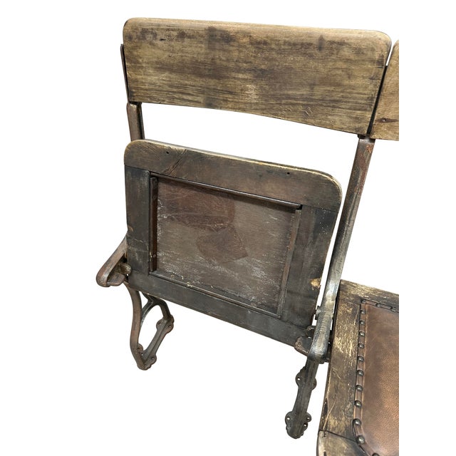 Brown Vintage Art Deco Folding Cinema Chairs with Cast Iron Frames, 1920s, Set of 3 For Sale - Image 8 of 14
