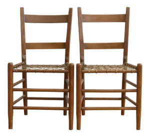 19th C Vintage Rustic Primitive Rawhide Woven Chair - A Pair