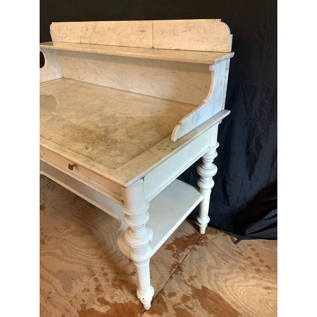 White Large Vintage 19th Century French Marble Top Painted Wash Stand - Perfect for a Sink Vanity For Sale - Image 8 of 12