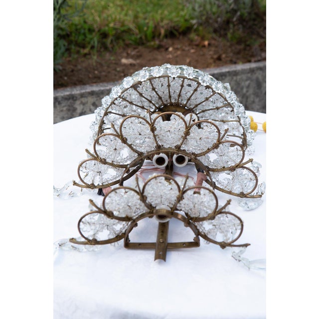 Large French Wall Sconces in Brass and Crystal, 1940s, Set of 2 For Sale - Image 11 of 14