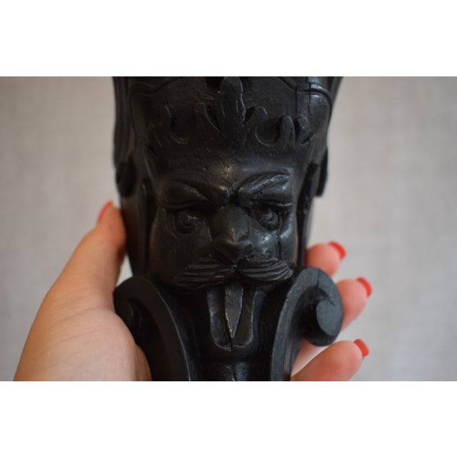 Napoleon III Victorian Black Wall Shelf with Green Man Carving, 1890s For Sale - Image 5 of 13