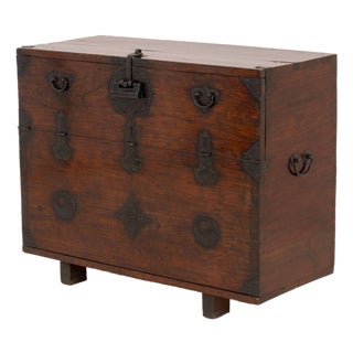 Korean Iron Mounted Hardwood Chest For Sale