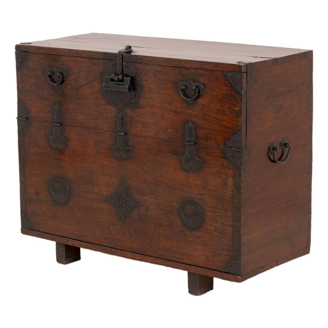 Korean Iron Mounted Hardwood Chest For Sale