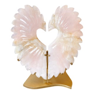 Monumental Rose Quartz “Winged Form” Sculpture With Golden Healer Inclusions – 28.5” Statement Piece For Sale
