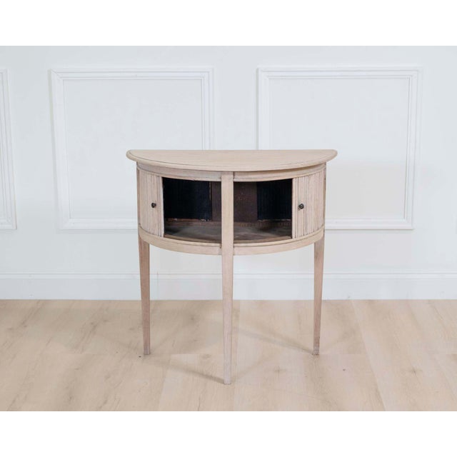 Dutch 20th Century Bleached Oak Demi-Lune Console Table with Tambour Door For Sale - Image 4 of 9