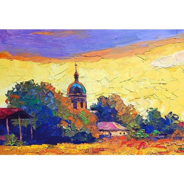 Oil Painting Sunset Over the Village Boris Serdyuk For Sale - Image 4 of 7