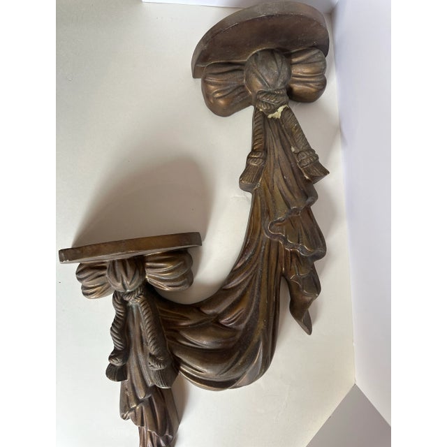 Traditional Vintage Dorothy Draper Style Tassel Ribbon Wall Sconce Shelf For Sale - Image 3 of 8