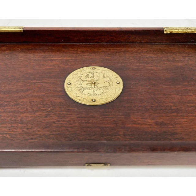 Vintage Asian Motif Rosewood Tray W/ Brass Hardware For Sale - Image 9 of 10