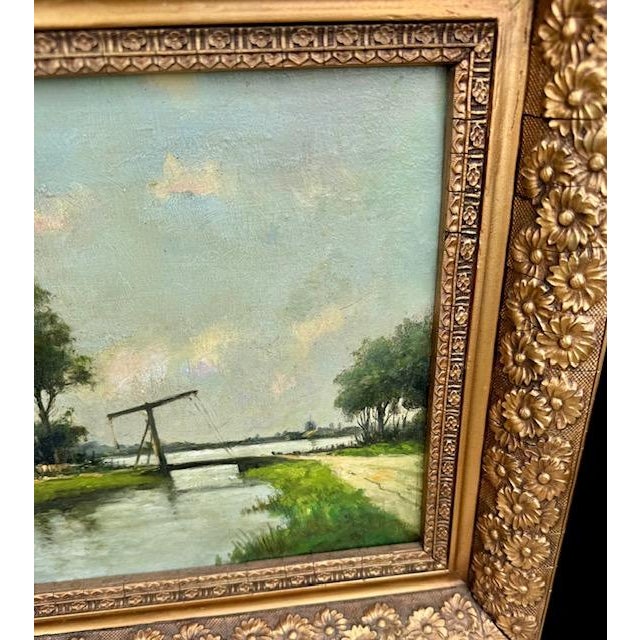 Green Antique European Pastoral Landscape Oil on Canvas, Signed by Artist For Sale - Image 8 of 11