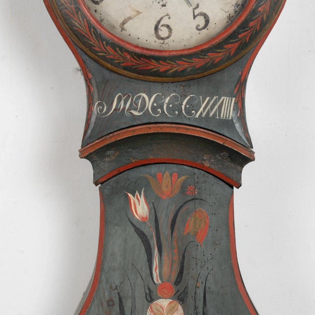 Mid 19th Century 19th Century Original Blue Painted Swedish Mora Grandfather Clock For Sale - Image 5 of 11