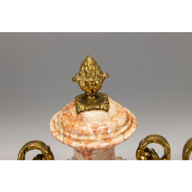 Neo-Classical French Pink Marble Urns with Bronze Mounts, 1920s, Set of 2 For Sale - Image 3 of 18