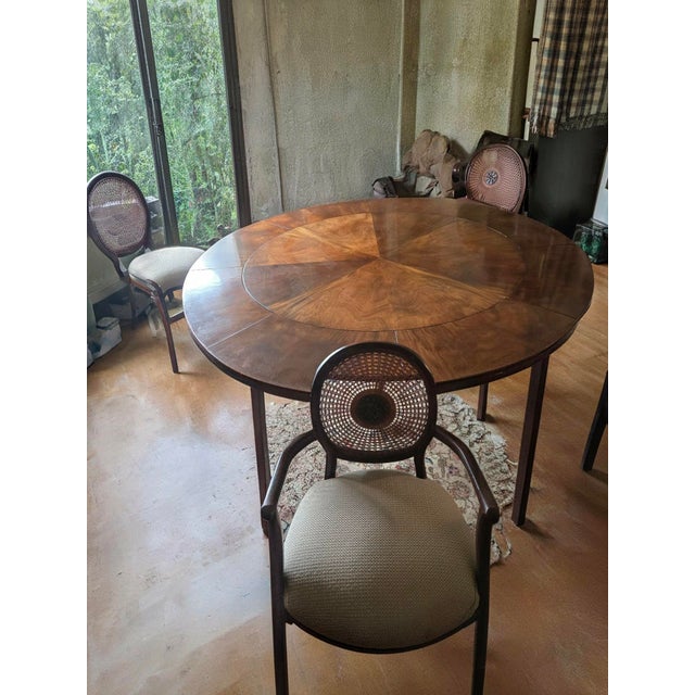 1960s Custom Burton Ching English Mahogany Dining Table – 60" Round / 84" Extended – Original $20,000 Commission For Sale - Image 13 of 17