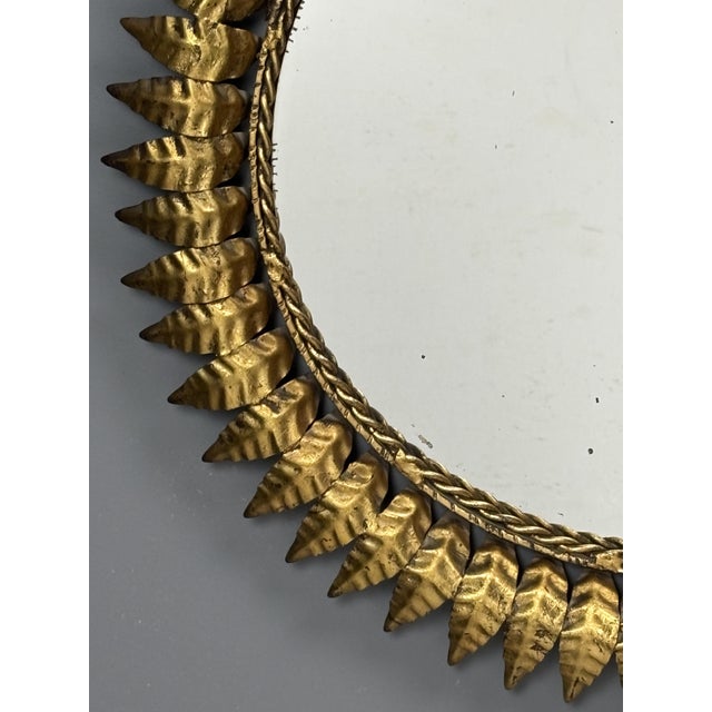 Mid-Century Modern Hollywood Regency Spanish Gilt Metal Sun Mirror, 1950s For Sale - Image 12 of 18