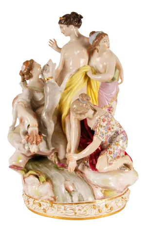 Antique Porcelein Sculpture Mythological Group Louis Simon Boizot Sevres Porcelain Figural Group Bathing Diana Ceramic Antique