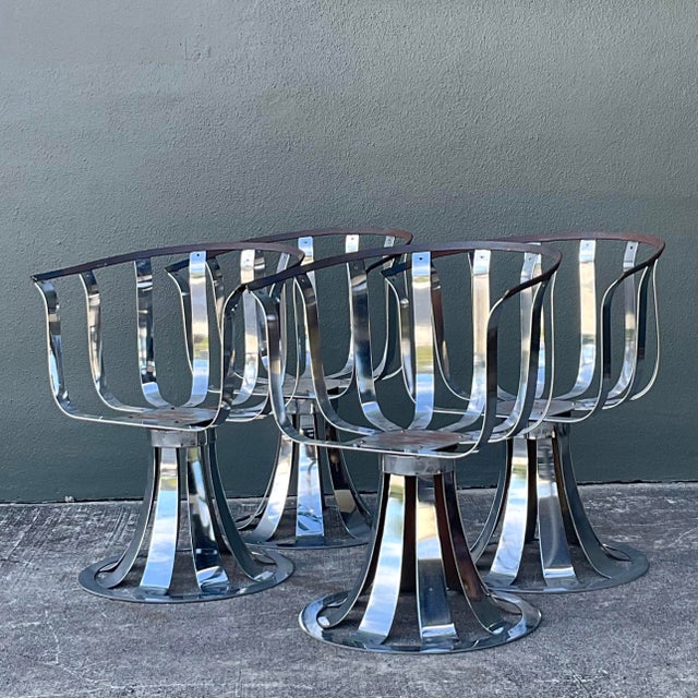 Vintage MCM Herbert Siegler for Russell Woodard Chrome Swivel Dining Chairs - Set of 4 For Sale In West Palm - Image 6 of 12