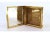 Gold Toiletry Box with Geometric Relief Figures, Enamelled Panel, Chiseled Casing with Cutouts, Mirror and Powder Puff Net For Sale - Image 4 of 14