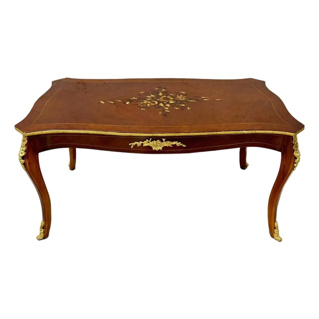 Rococo Style Coffee Table – Elegant Copper Gold Finish With Ornate French Details For Sale