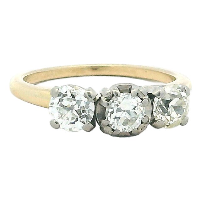 1950s Mid-Century Jabel Three-Stone Diamond Ring, Size 6 For Sale