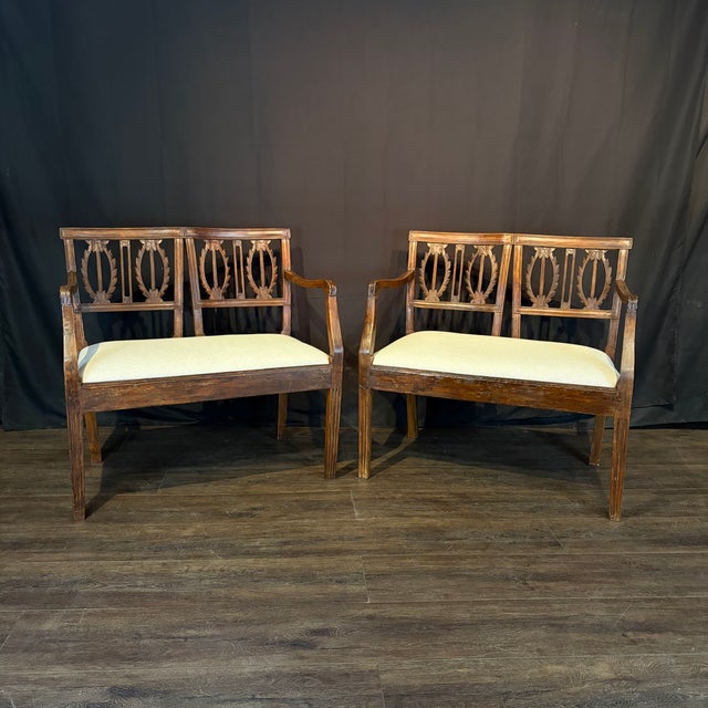 Italian 18th Century Italian Carved Wood and Newly Upholstered Loveseats-a Pair For Sale - Image 3 of 12