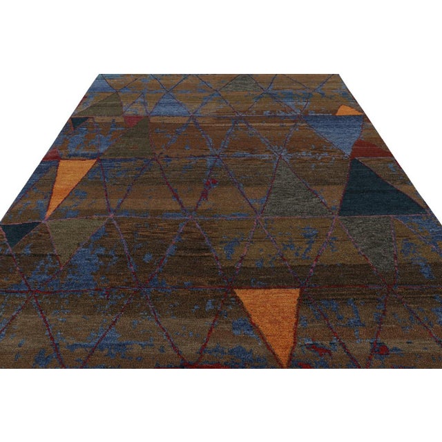 2010s Rug & Kilim’s Moroccan Style Rug, Brown With Blue Tribal Geometric Patterns For Sale - Image 5 of 7