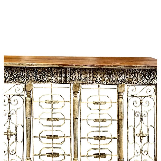 1920s Midcentury Console Table Wrought Iron Ornate Carved Entryway Table 64 For Sale - Image 5 of 11