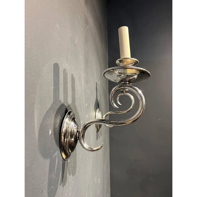 A Pair of 1940s Silver Plated Sconces For Sale In New York - Image 6 of 7