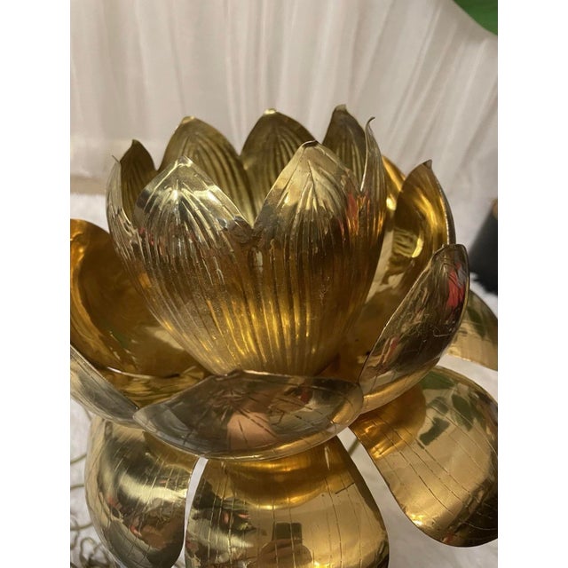 Metal Vintage Plug in Light Chandelier Brass Feldman Lotus Flower Pendant Mid Modern For Sale - Image 7 of 15
